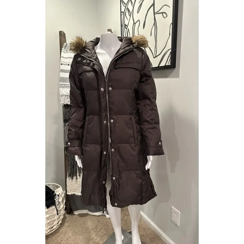 Michael Kors Women’s M Down Puffer Parka Winter Coat Hood With Fur Trim Brown - Picture 5 of 16